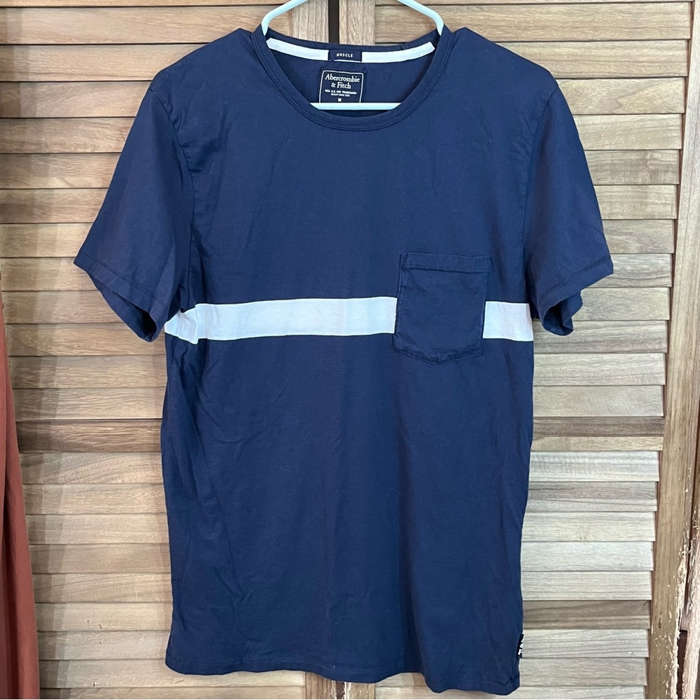 Abercrombie & Fitch Blue T-Shirt with White Stripe